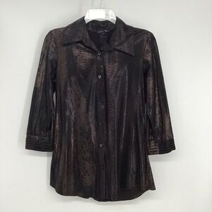 Boho Chic Women’s Metallic Reptile Print Button-Up Shirt Career Casual Size S